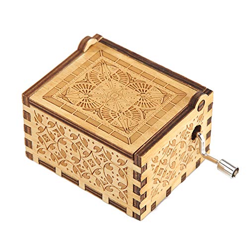 daj Caja de música grabada, diseño antiguo de rey león tallado con manivela de madera musical