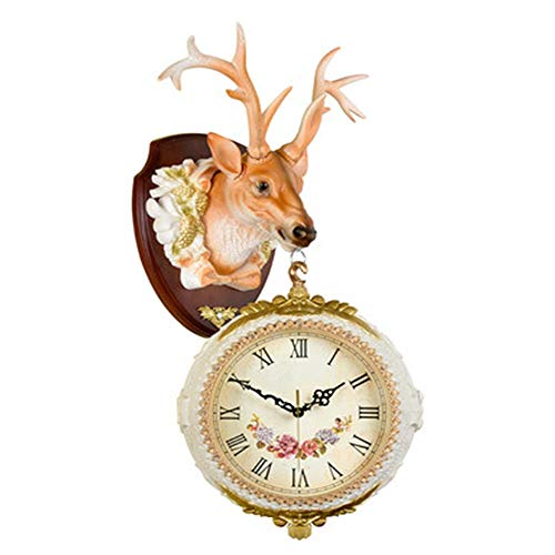 Dfghbn Doble de la Vendimia Caras del Reloj de Pared Astas 360 Grados giran Doble Cara Reloj de Pared silenciosa Creativa Quiet Side Arte Doble del Reloj Arte Decorativo Reloj