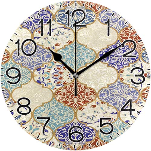 Diámetro del Reloj de Pared Azulejo de cerámica sin Costuras de 10 Pulgadas con Mosaico de Colores Operado por batería Sin tictac Silencioso Rústico Cortijo Decoración Retro