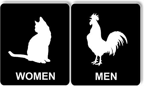 Diuangfoong Divertido gato gallo mujeres hombres cuarto de baño signo de metal conjunto para negocios 30 × 45 cm