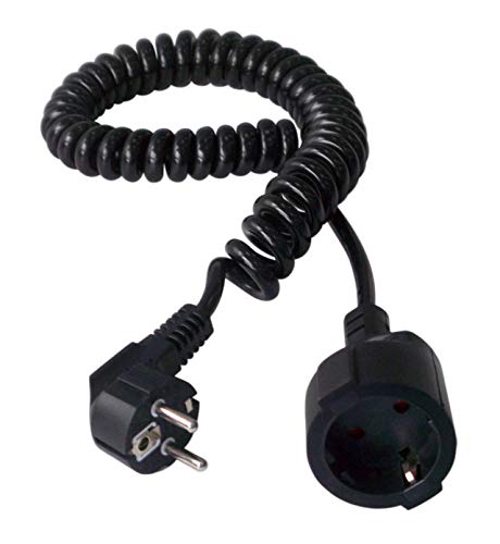 Electraline 900055 Prolongador de 2.5 m con Toma Schuko, Cable en espiral 3G1.5 mm², Color Negro
