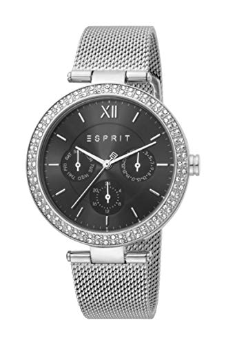 Esprit Betty Silver Black Mesh ES1L189M0075 - Reloj de pulsera para mujer (acero inoxidable, fecha, plata)