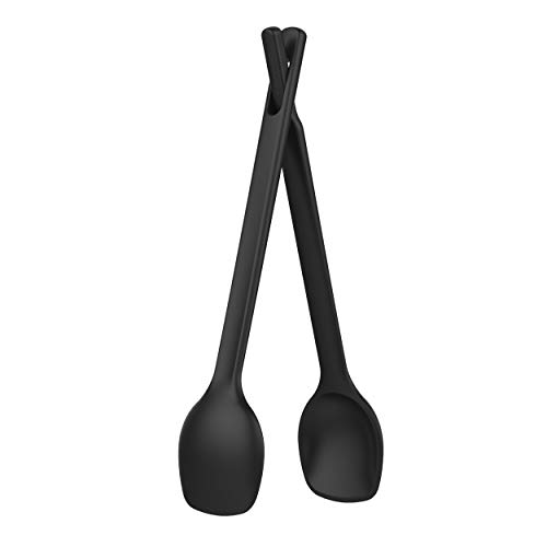 Fiskars Práctico set para ensalada, se pueden usar como cucharas o como pinzas al juntarlas, Longitud: 29 cm, Plástico, Functional Form, Negro, 1014434