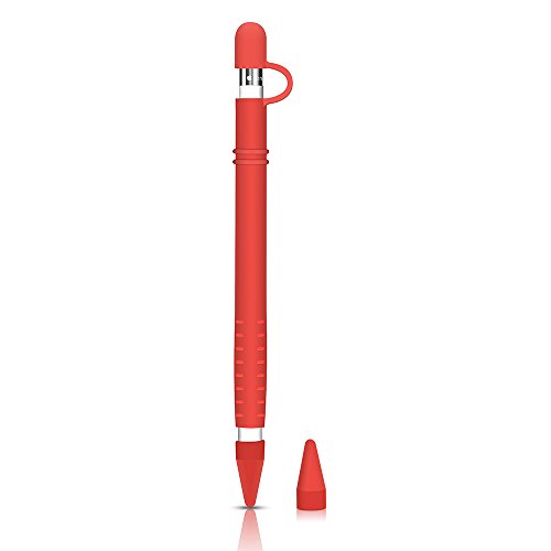 Funda de Silicona para Apple Pencil 1-iPad Pencil Holder Cap Accesorios de Protección de Suave Chaqueta de Manga Bolsa Skin Cover con 2 Cubiertas de Punta Protectora para iPad Pro 9.7 10.5 Pen-Rojo