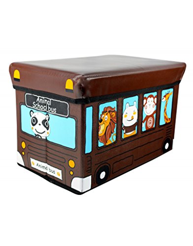 Home Line Puff/Baúl Infantil Plegable para Almacenamiento de Juguetes, de Color Chocolate. Diseño Autobús 40x25x25cm.-Hogarymas-