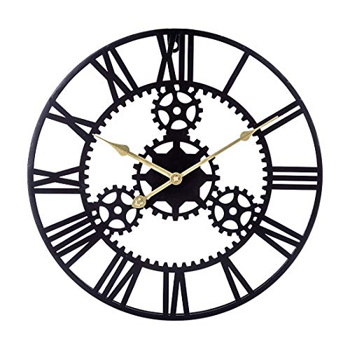 IIKA Reloj de Pared Vintage 40cm Reloj de Pared Grande Silencioso Reloj de Metal Decorativo - Negro