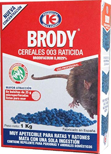 IMPEX EUROPA Brody Cereales 003 - Raticida en Grano para Control de plagas de Ratas y Ratones - Caja 1 kg