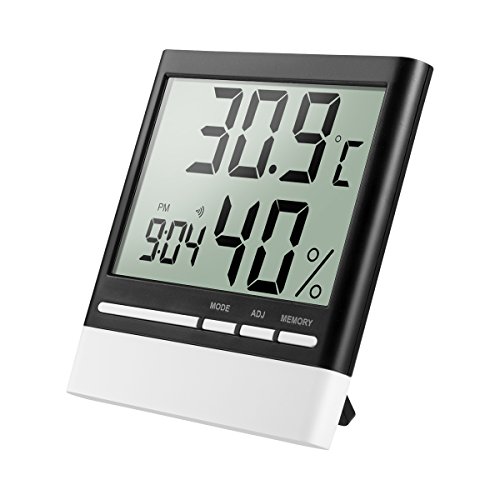 isermeo Termómetro Higrometro Digital con Gran LCD Pantalla Medidor Temperatura y Retroiluminación Azúl Interior Monitor de Humedad Temperatura con Medidor y Despertador