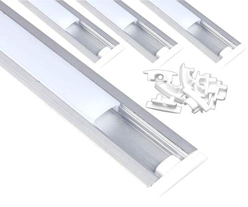 JANDEI - 4 * 1m Perfil aluminio tira led empotrar tapa redondeada traslúcida 24,5x17,5mm