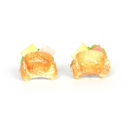 Juego de pendientes de tuerca - Idin hecho a mano miniatura de ham de queso y croissant arcilla de polimérica Juego de pendientes de tuerca (tamaño: 18 x 18 mm)