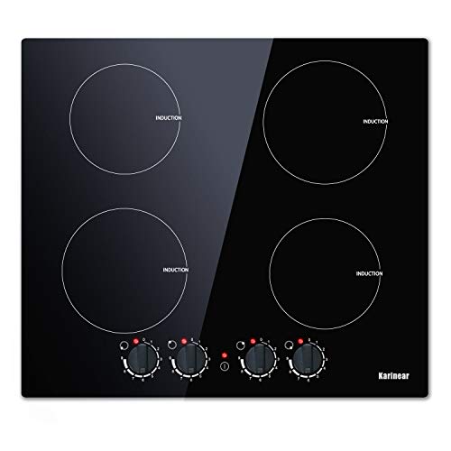 Karinear Placa de inducción doble eléctrica para cocina de inducción, 60 cm, con placa de cocción de cristal negro sin pulido