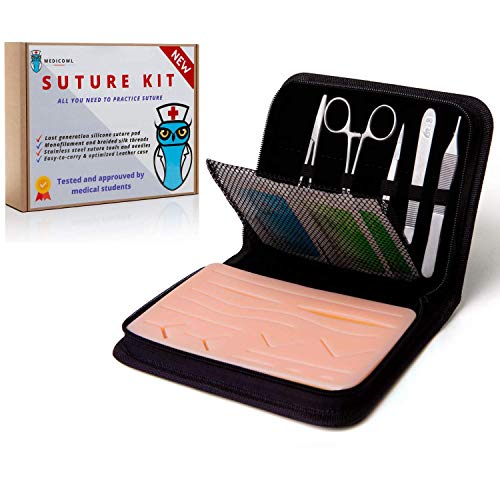 Kit de sutura quirúrgica para practicar - Video y e-book ofrecidos - 20 hilos de sutura - Almohadilla de silicona - Regalo ideal para estudiantes de medicina y veterinarios