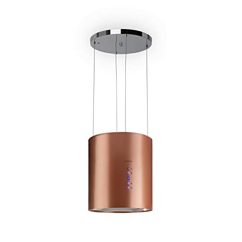 Klarstein Barett - Campana extractora aislada, Ø 35cm, Potencia de 190 W, Ventilación máxima de 590 m³/h, 3 niveles de potencia, CEE B, Iluminación LED, Acero inoxidable cepillado, Cobre