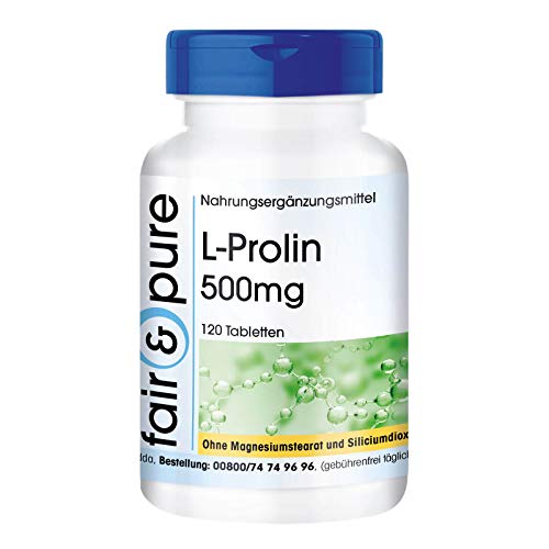 L-Prolina 500mg - Vegana - Aminoácido altamente dosificado - Alta pureza - 120 Comprimidos