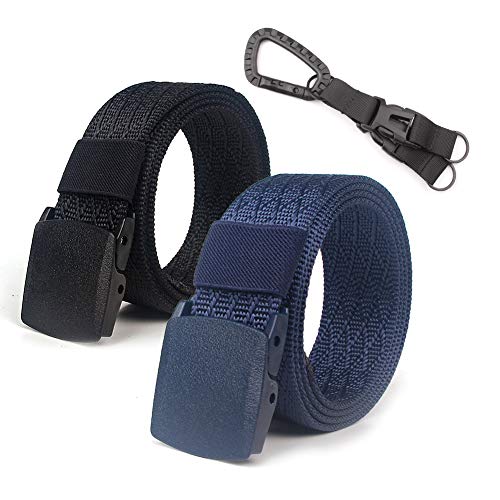 Lalacolorful 2 Pack Cinturón de Nylon Cinturón de Cinturón Táctico para Hombre Cinturón de Cinturón de Cinturón de Cinturón de Correa Militar al Aire Libre con Hebilla de Metal (Negro + Azul)