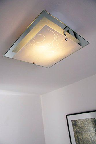 Lámpara de techo Riad - Cuadrada - 2x E27 60W max. - 2x Pantallas de cristal decorado y Espejo