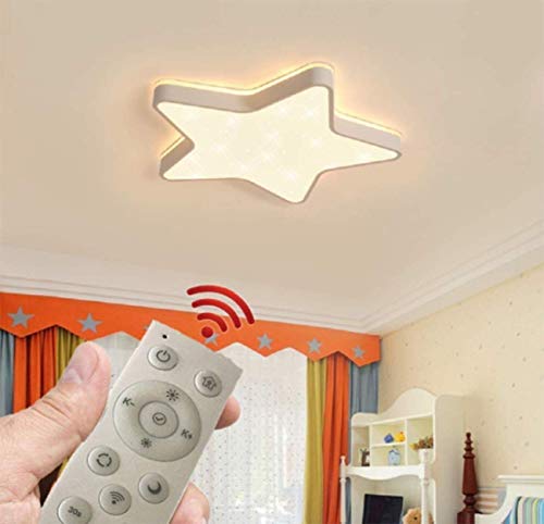 LED Plafón en forma de estrella Lámpara Led de techo romántica para sala de estar Lámpara para dormitorio regalo bonito para niños (atenuación continua, Borde blanco (45 * 5 cm) 36W)