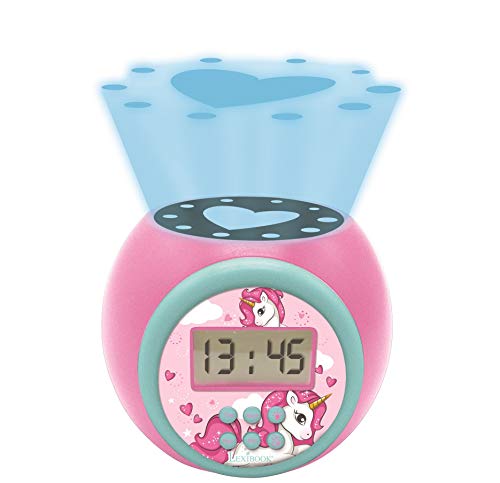LEXIBOOK- Reloj Despertador con proyector Unicornio con función de repetición y Alarma, luz Nocturna con Temporizador, Pantalla LCD, batería, Azul/Rosado