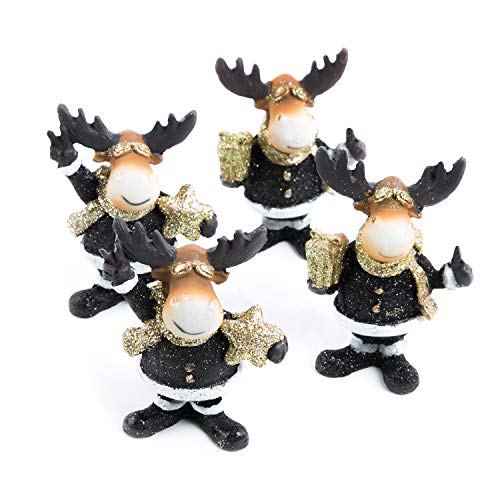 Logbuch-Verlag 4 figuras de reno en negro, marrón y dorado – Decoración navideña de reno para colocar de pie – Decoración navideña