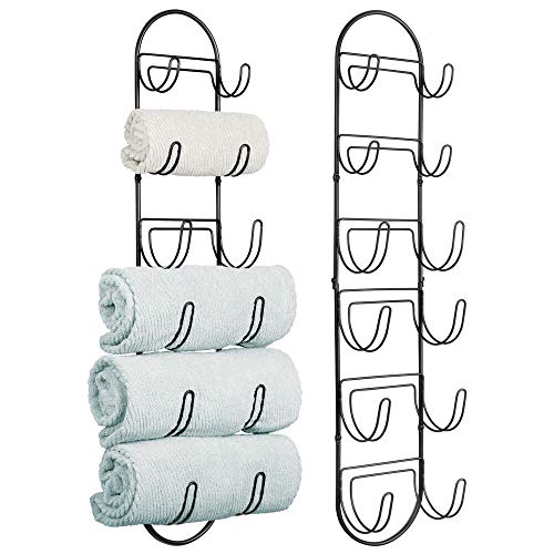 mDesign Juego de 2 toalleros de baño para montaje en pared – Estantes para toallas de metal – Elegante accesorio para el baño – Repisa para toallas ideal para el aseo de invitados – negro
