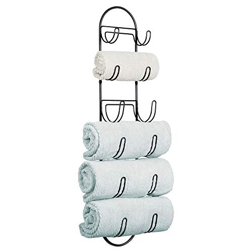 mDesign Toalleros de baño para montaje en pared – Estantes para toallas de metal – Elegante accesorio para el baño – Repisa para toallas ideal para el aseo de invitados – negro