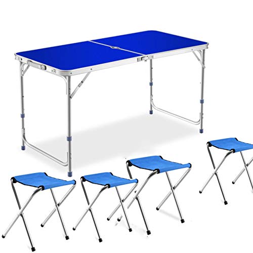 Mesa de picnic plegable para 4 personas con silla Mesa de picnic para exterior Mesa de camping plegable ajustable con 4 sillas,Blue
