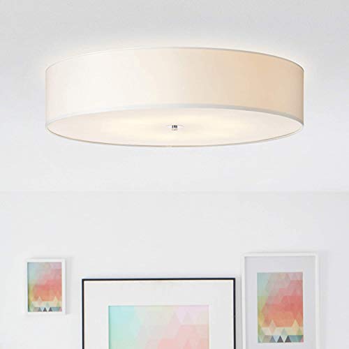 Moderna lámpara de techo en diseño sencillo con pantalla de tela, diámetro de 70 cm, 6 bombillas E27 máx. 60 W de metal/textil en blanco/cromo