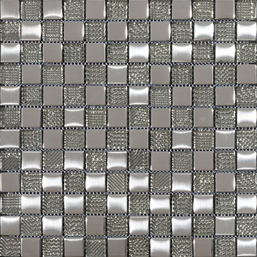 Mosaico de Vidrio en Malla LGX-Chess , Plata, 8 mm, 30 x 30 cm