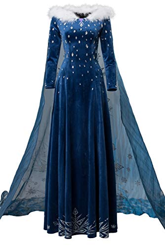 Mujer Disfraz De Pelicula Animada Princesa Cosplay Vestido De Franela Azul Capa De Hilo, S