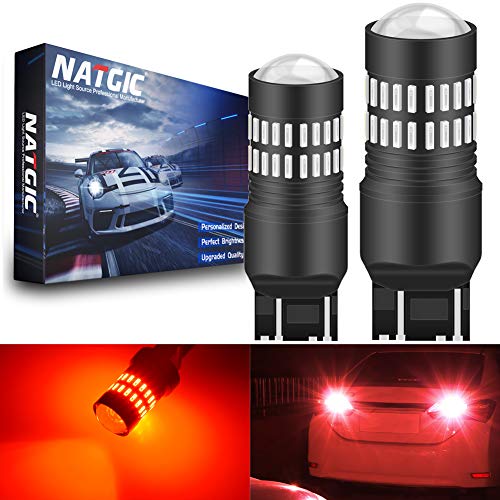 NATGIC 7443 T20 7440 7440NA Bombillas LED Rojo 2400LM 48-SMD 4014 Chipsets con proyector para parar la cola Luz de parada de estacionamiento del marcador del lado del freno (paquete de 2)
