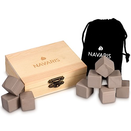 Navaris Set de 9 cubos de granito para whisky - Piedras para enfriar licores con bolsa de terciopelo - Cubitos enfriadores de bebidas - Whisky Stones