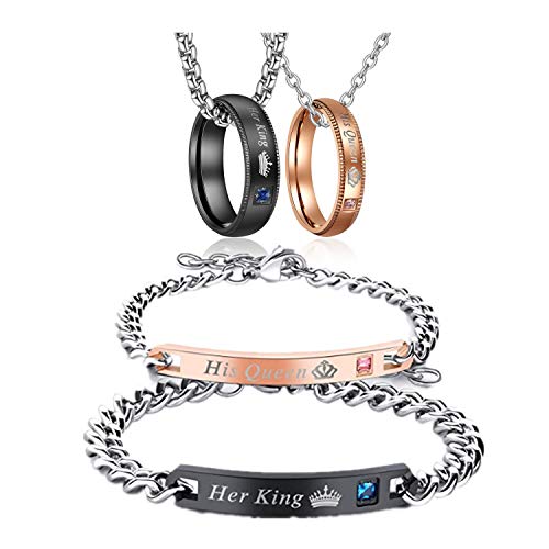 parejas anillos colgantes con cadenas, 50 cm y 60 cm, circonitas, anillos para parejas, collares con grabado, regalo de amor (TYP1) (TYP1)