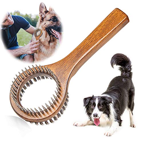 PetGens Rastrillo de pelo para perros y gatos, cepillo de cerdas de mascotas, cepillo de doble cara para mascotas
