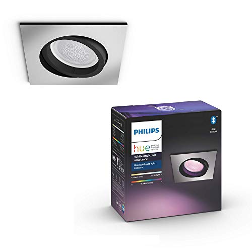 Philips Hue Plafón Centura 1 Foco LED Inteligente GU10, 5.7 W, Aluminio, Luz Blanca y Color, Compatible con Bluetooth y Zigbee, Compatible con Alexa y Google Home, Color Gris con Negro