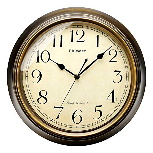 Plumeet Reloj de Pared Retro - Reloj Silencioso Clásico sin Tic-TAC de 25 cm - Adecuado para Decorar Sala, Dormitorio, Oficina - Alimentado por Batería (Numerales arábigos)