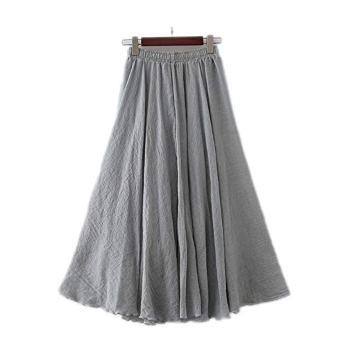 Primer Anillo De Algodón De Lino Maxi Falda Para Mujer Casual Elástico De Cintura Alta Plisado Una Línea De Playa Faldas