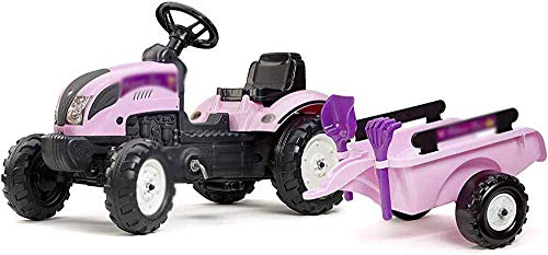Princesa tractor y el remolque con palas y rastrillos, palas y tractores de pedales y remolques,Pink