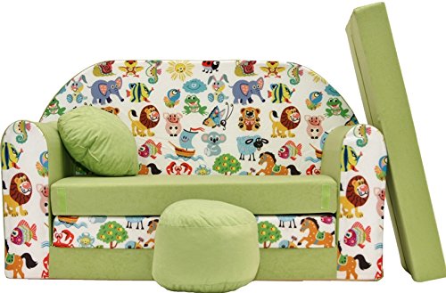 Pro Cosmo Z5, sofá Cama con Puff/reposapiés/Almohada para niños, Tela Verde, 168 x 98 x 60 cm
