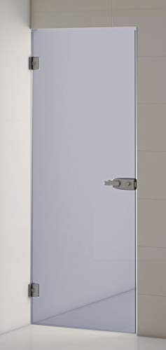 Puerta de Paso Ducha Baño Abatible en Cristal de 8 mm. Modelo BUTAN Componentes y Bisagras en Acero Inoxidable con Cerradura con Llave