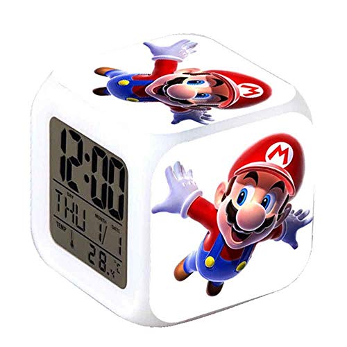 R-timer New Super Mario Anime Clock - Reloj de alarma con luz LED y luz nocturna para adolescentes (B)