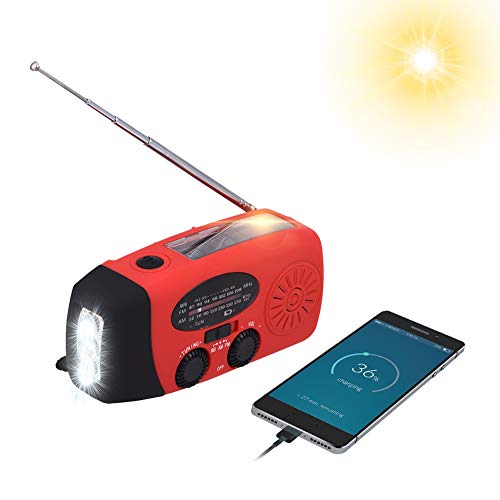 Radio Solar, Dinamo de manivela para Exteriores Am/FM/WB Radio meteorológica Linterna LED Cargador de teléfono Celular USB Banco de energía