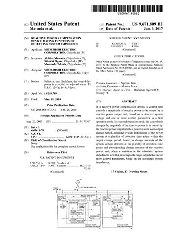 Reactive power compensation device having function of detecting system impedance: United States Patent 9671809 (English Edition)