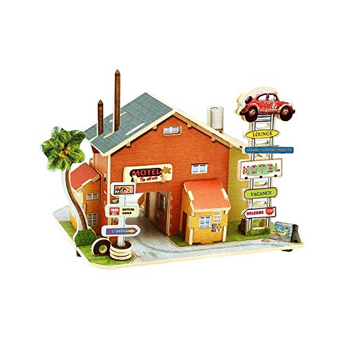 RecontraMago Puzzle 3D - Colección Casas y Edificios del Mundo - Rompecabezas de Madera- Juguetes para niños y Adultos … (Japon Tienda) (America Motel)