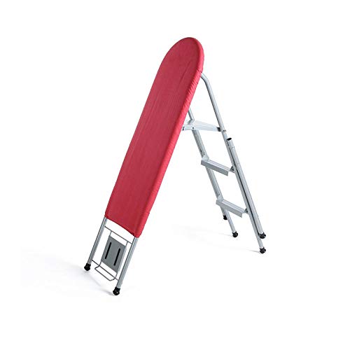 Ryuyu Tabla de Planchar de Doble propósito Tabla de Planchar de Malla de Acero Escalera de Planchado Multifuncional Tabla de Planchar Ropa para Planchar-Rojo_Escalera de Cabeza Redonda 95 * 35