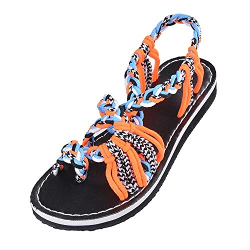 Sandalias de mujer Sandalias nuevas de moda Zapatos de verano Pisos femeninos Sandalias Mujer Roma Sandalias cruzadas Zapatos para dama, naranja azul, 38