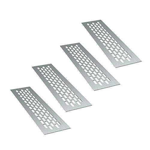 sossai® Rejillas de ventilación de aluminio - Alucratis (4 piezas) | Rectangular - dimensiones: 24,5 x 6 cm | Color: inox | rejilla de aire