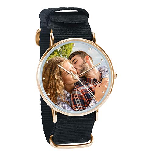 SOUFEEL Reloj Analógico Personalizados con Foto con Reloj Pulsera Mujer Hombre Cuarzo Ultra Delgada Regalo para Familia Amigo Novio para Cumpleanos Aniversaio