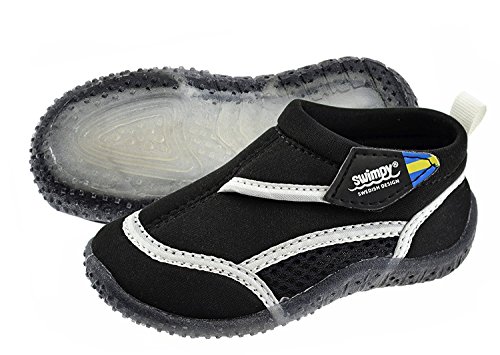 Swimpy® Zapatillas unisex para niños, de neopreno y malla, suela de TPR y protección UV 100 %, color negro, 24-25 EU