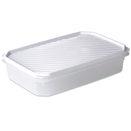 TATAY 1162101 - Contenedor de alimentos hermético rectangular con tapa flexible a presión blanca, libre de BpA, 2,1 litros de capacidad, 28,5 x 18,5 x 6