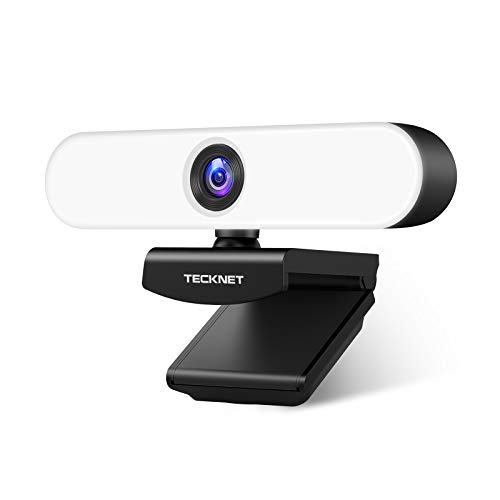 TECKNET Webcam con Microfono y Anillo de Luz, Streaming Camara Web con Enfoque Automático para Mac Windows Portatil, USB PC Cámara para Youtube, Skype, Zoom, Grabación, Conferencias y Videollamadas